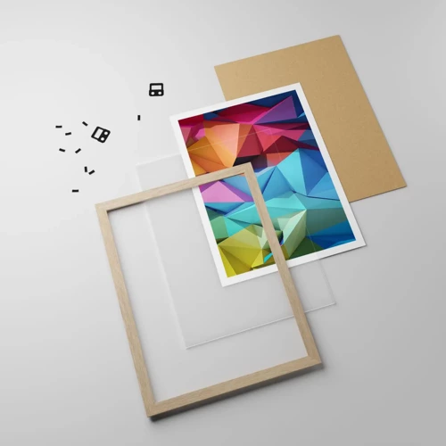 Poster in light oak frame - Rainbow Origami - 50x70 cm