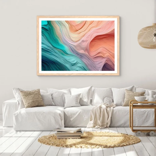 Poster in light oak frame - Rainbow Wave - 100x70 cm