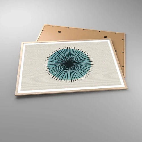 Poster in light oak frame - Rays on Blue - 100x70 cm