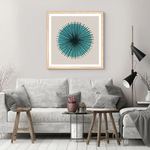 Poster in light oak frame - Rays on Blue - 50x50 cm