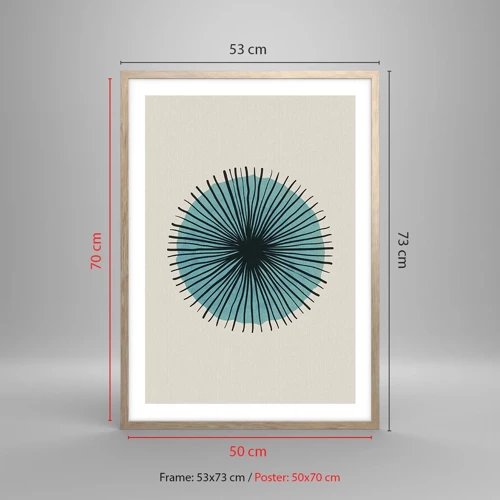 Poster in light oak frame - Rays on Blue - 50x70 cm