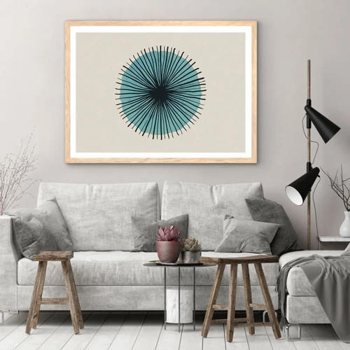 Poster in light oak frame - Rays on Blue - 70x50 cm