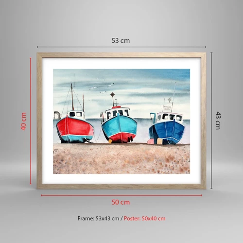 Poster in light oak frame - Ready for Fishing - 50x40 cm