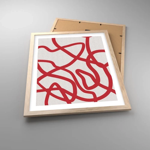 Poster in light oak frame - Red on White - 40x50 cm