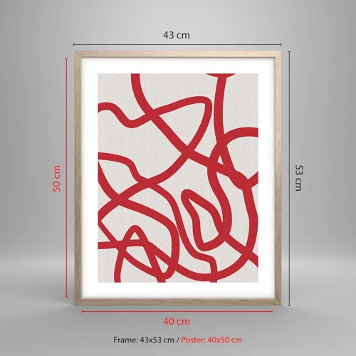 Poster in light oak frame - Red on White - 40x50 cm