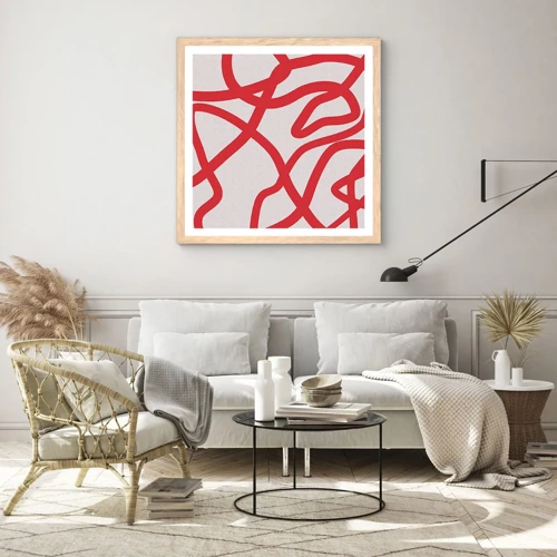 Poster in light oak frame - Red on White - 60x60 cm