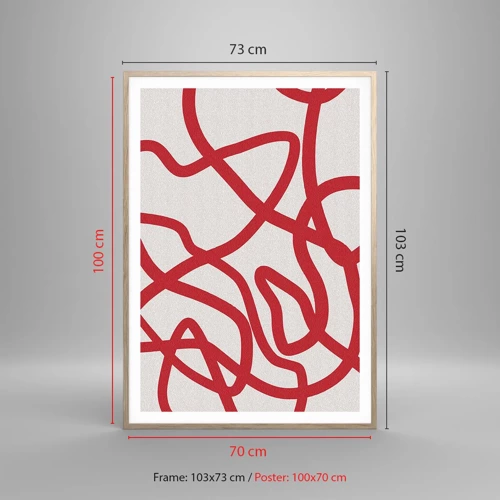 Poster in light oak frame - Red on White - 70x100 cm