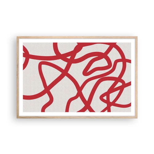 Poster in light oak frame - Red on White - 91x61 cm