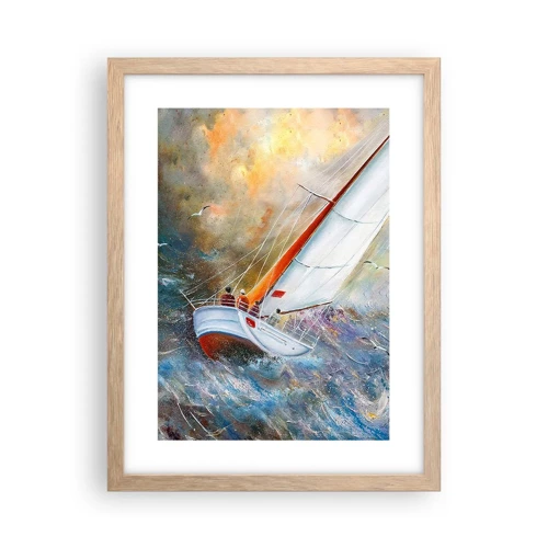 Poster in light oak frame - Running on the Waves - 30x40 cm