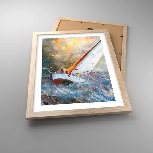 Poster in light oak frame - Running on the Waves - 30x40 cm