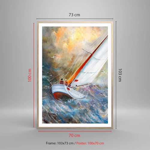 Poster in light oak frame - Running on the Waves - 70x100 cm