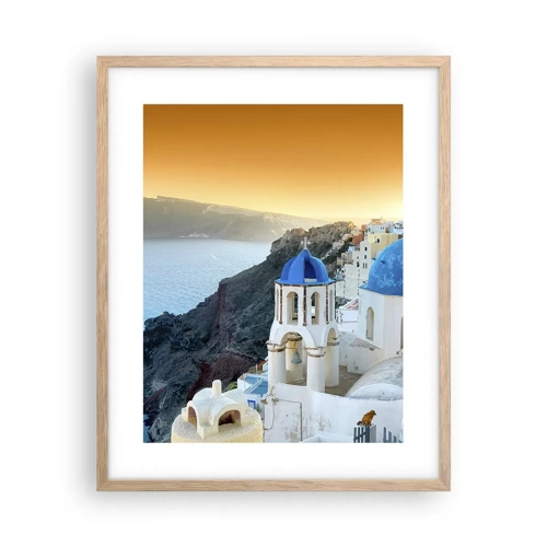 Poster in light oak frame - Santorini - Snuggling up to the Rocks - 40x50 cm