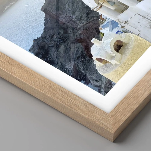 Poster in light oak frame - Santorini - Snuggling up to the Rocks - 50x70 cm