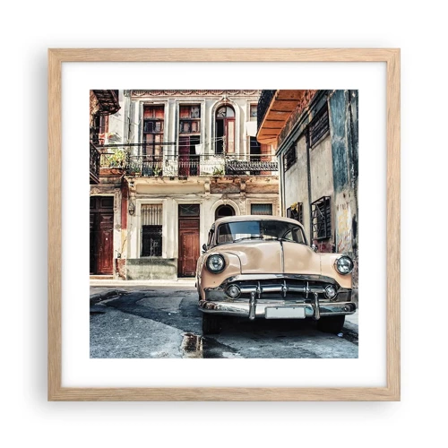 Poster in light oak frame - Siesta in Havana - 40x40 cm