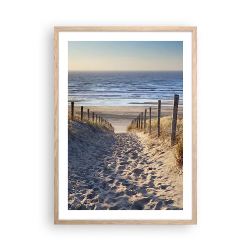 Poster in light oak frame - Sound of the Sea, Singing of the Birds, Wild Beach among Grass - 50x70 cm