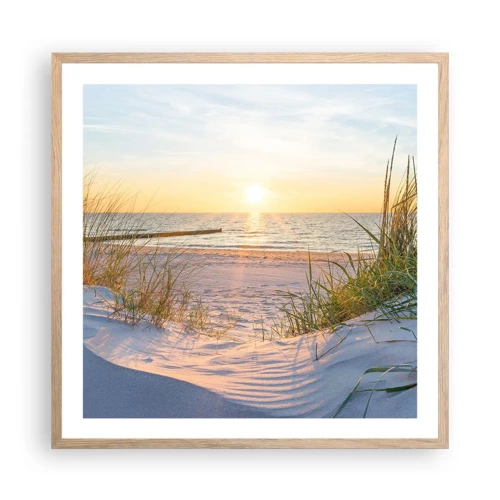 Poster in light oak frame - Sound of the Sea, Singing of the Birds, Wild Beach among Grass - 60x60 cm