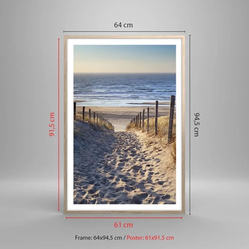 Poster in light oak frame - Sound of the Sea, Singing of the Birds, Wild Beach among Grass - 61x91 cm