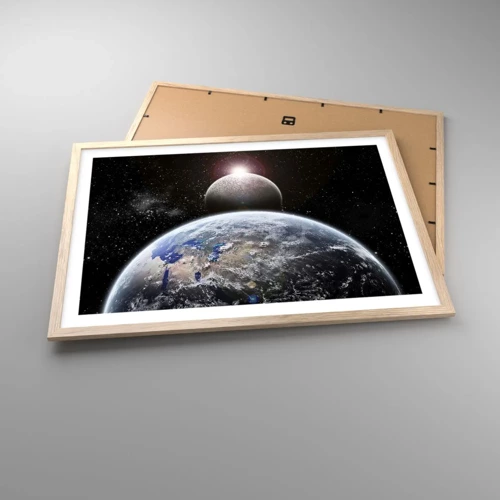 Poster in light oak frame - Space Landscape - Sunrise - 70x50 cm