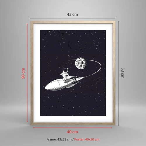 Poster in light oak frame - Space Surfer - 40x50 cm