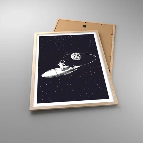 Poster in light oak frame - Space Surfer - 50x70 cm