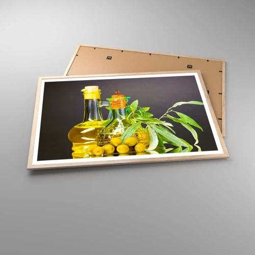 Poster in light oak frame - Still Life with Olives and Olive Oil - 91x61 cm