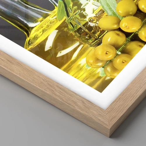 Poster in light oak frame - Still Life with Olives and Olive Oil - 91x61 cm