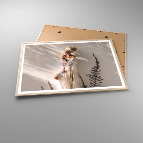 Poster in light oak frame - Sun and Girl - 100x70 cm