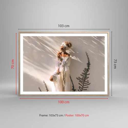 Poster in light oak frame - Sun and Girl - 100x70 cm