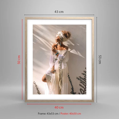 Poster in light oak frame - Sun and Girl - 40x50 cm