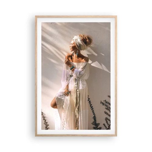 Poster in light oak frame - Sun and Girl - 61x91 cm