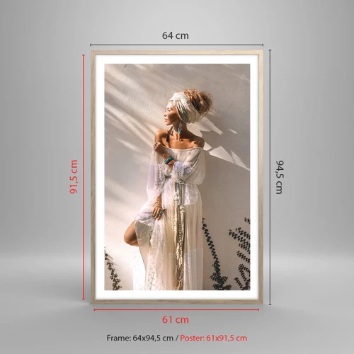 Poster in light oak frame - Sun and Girl - 61x91 cm