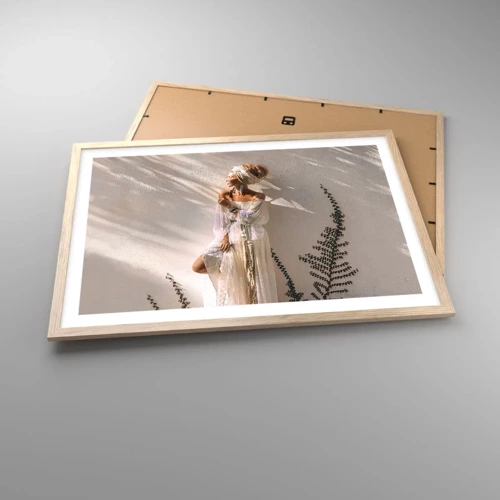 Poster in light oak frame - Sun and Girl - 70x50 cm