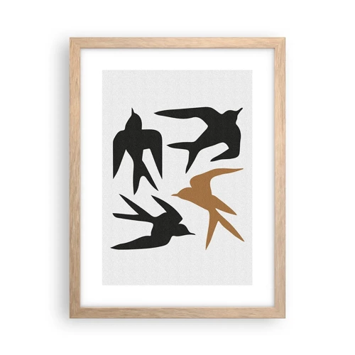 Poster in light oak frame - Swallows at Play - 30x40 cm