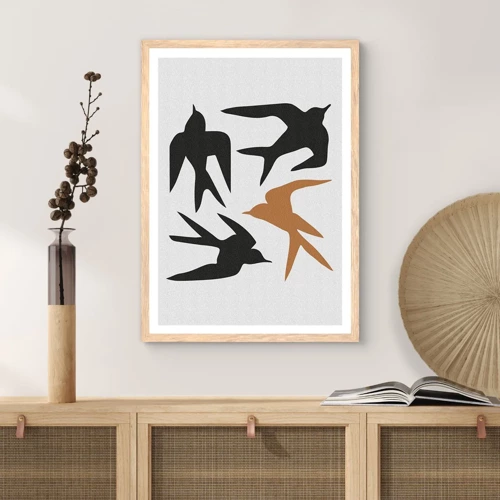 Poster in light oak frame - Swallows at Play - 30x40 cm