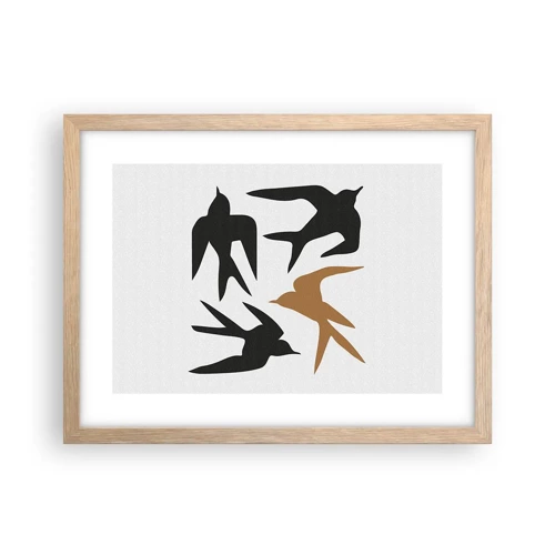 Poster in light oak frame - Swallows at Play - 40x30 cm