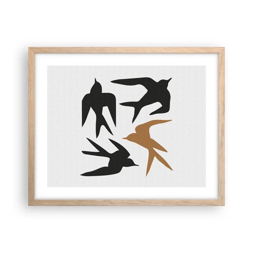 Poster in light oak frame - Swallows at Play - 50x40 cm