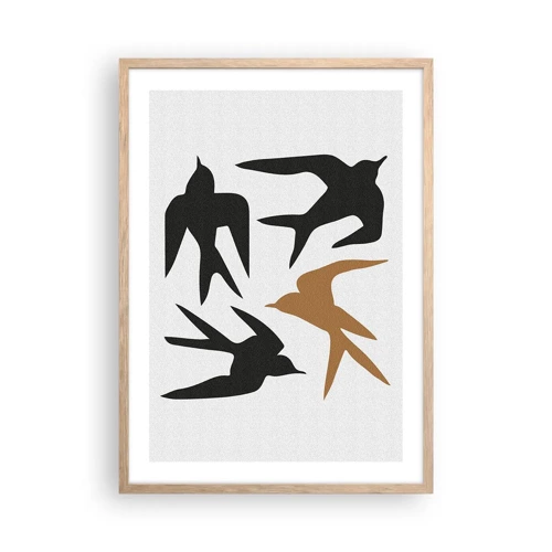 Poster in light oak frame - Swallows at Play - 50x70 cm