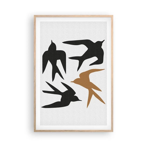 Poster in light oak frame - Swallows at Play - 61x91 cm