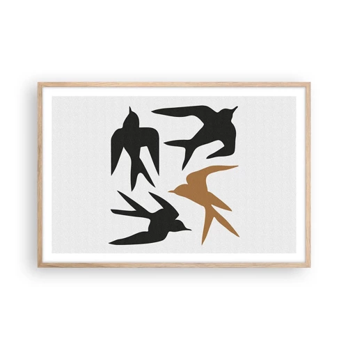 Poster in light oak frame - Swallows at Play - 91x61 cm