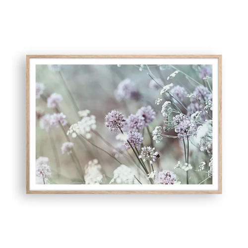 Poster in light oak frame - Sweet Filigrees of Herbs - 100x70 cm