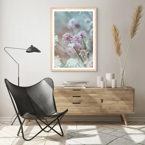 Poster in light oak frame - Sweet Filigrees of Herbs - 61x91 cm