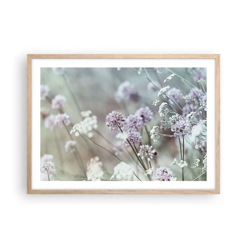 Poster in light oak frame - Sweet Filigrees of Herbs - 70x50 cm