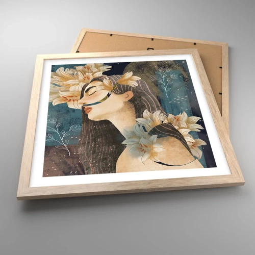 Poster in light oak frame - Tale of a Queen with Lillies - 40x40 cm