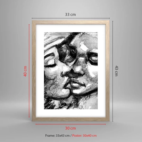 Poster in light oak frame - Tender Moment - 30x40 cm
