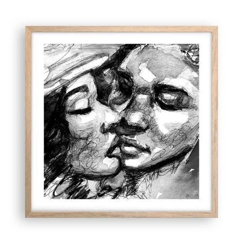 Poster in light oak frame - Tender Moment - 50x50 cm