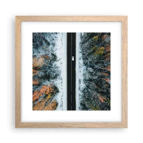Poster in light oak frame - Through a Wintery Forest - 30x30 cm