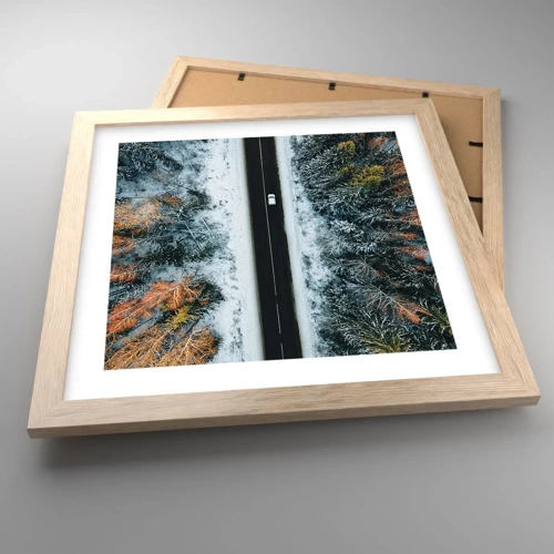 Poster in light oak frame - Through a Wintery Forest - 30x30 cm