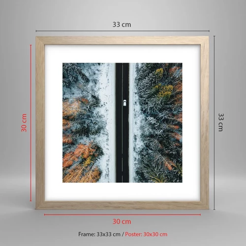 Poster in light oak frame - Through a Wintery Forest - 30x30 cm