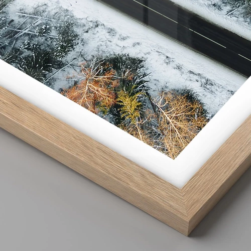 Poster in light oak frame - Through a Wintery Forest - 30x30 cm