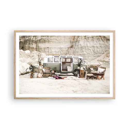 Poster in light oak frame - Time to Start the Trip - 91x61 cm